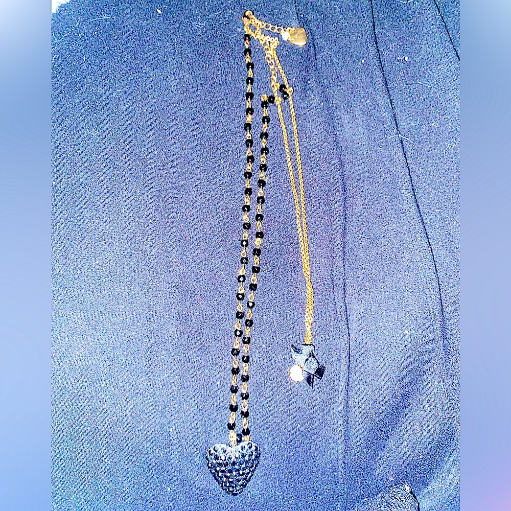 Betsy Johnson Black & Gold Black Crystal Heart Necklace
